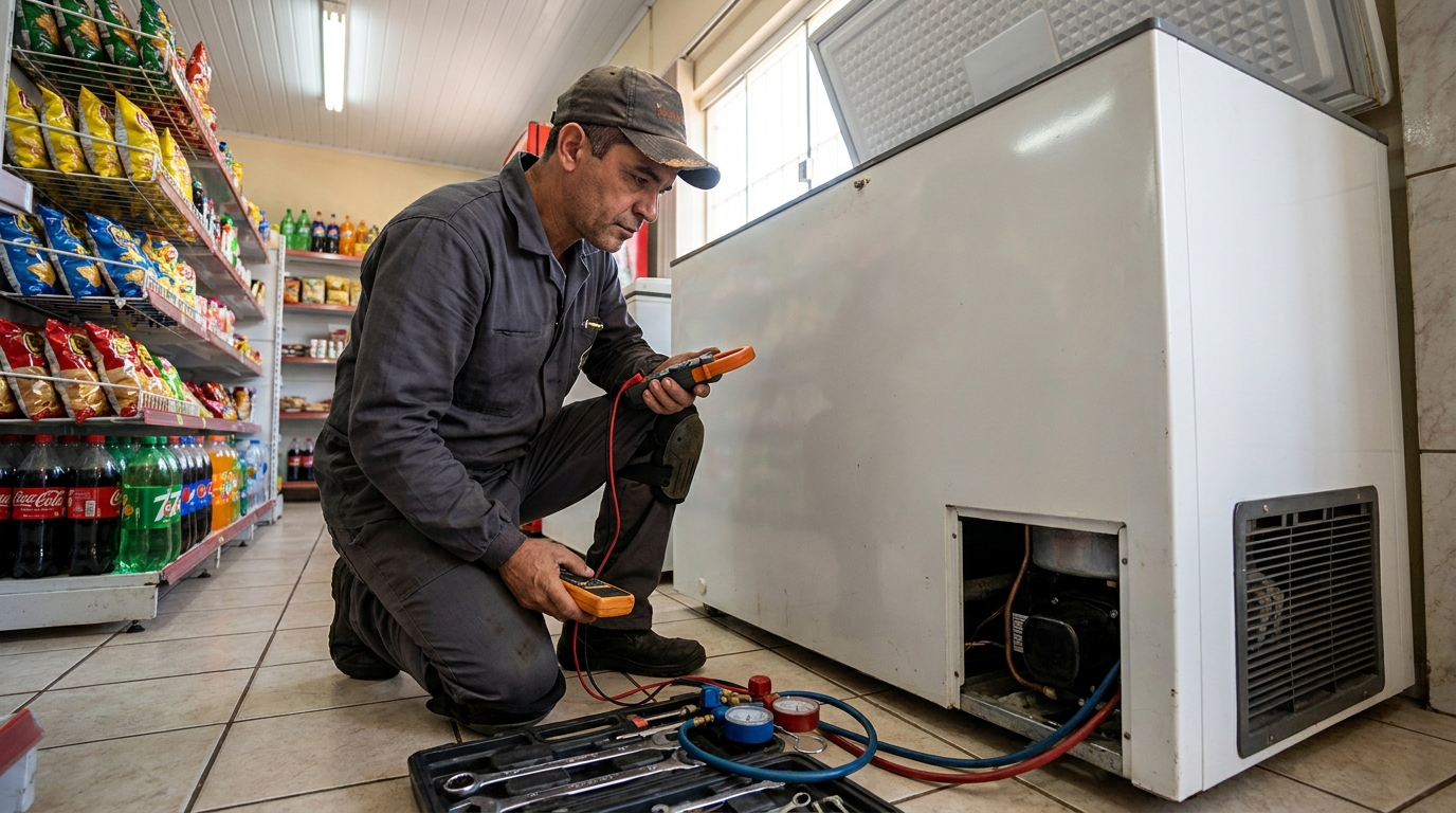 Reparo da placa eletrônica de um freezer em atendimento em Niterói‑RJ