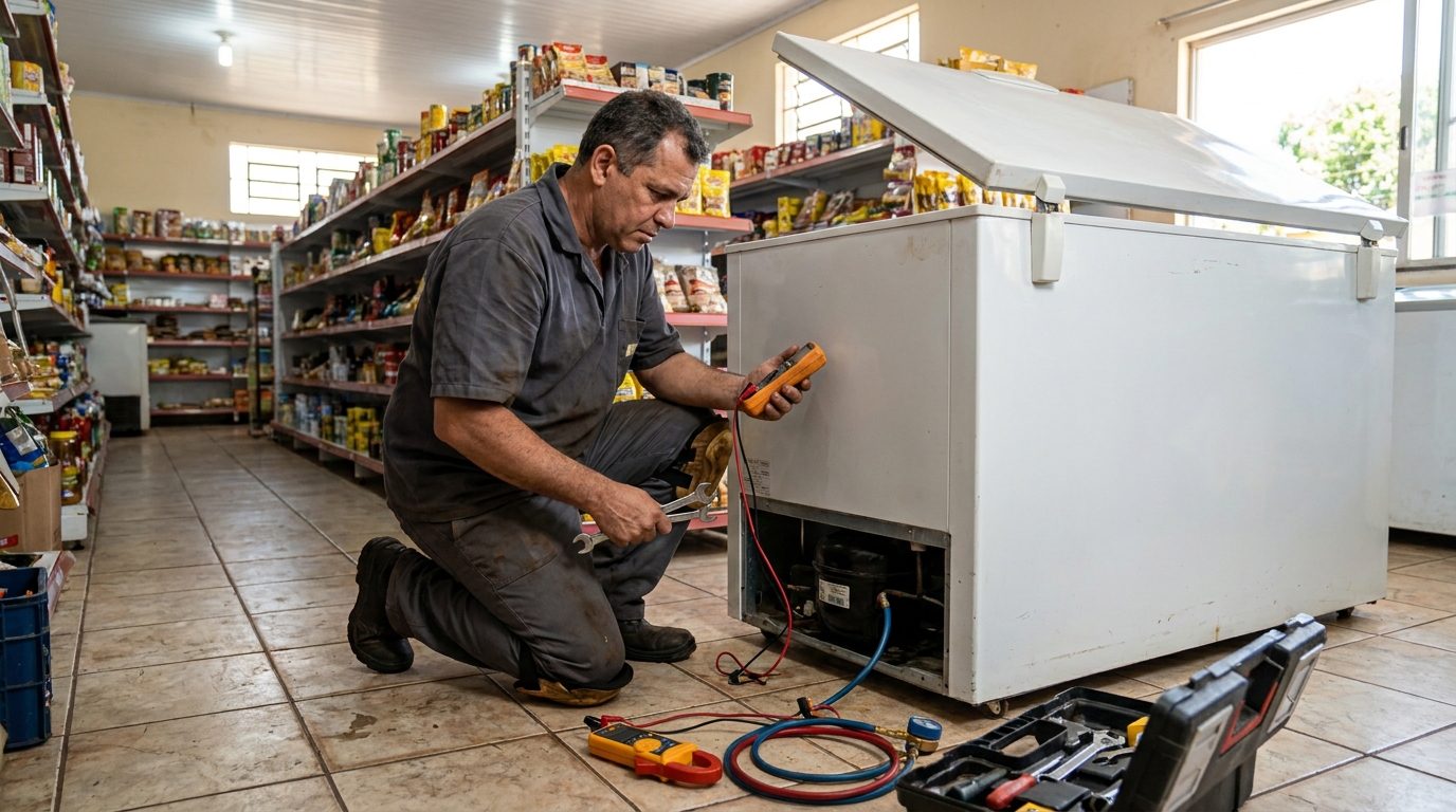 Troca de termostato de freezer em atendimento em Niterói‑RJ